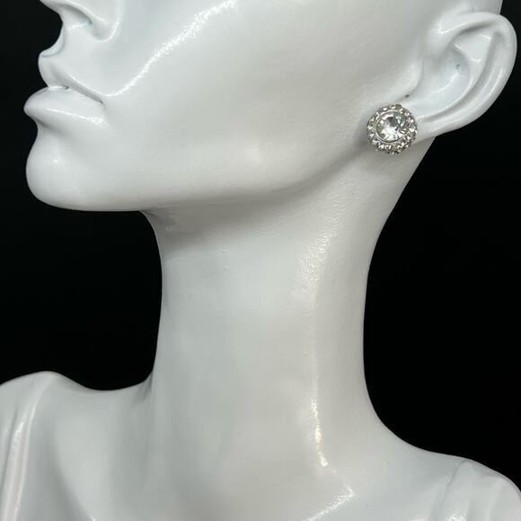 Prom Wedding Jeweled Silver Statement Stud Earrings, 0.5" x 0.5" - Picture 2 of 7